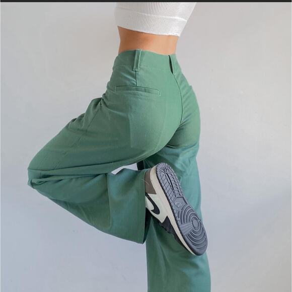 Urban Outfitters Green Teal Vivien Pleated Wide Leg Trouser Pants Size XS - Picture 3 of 9